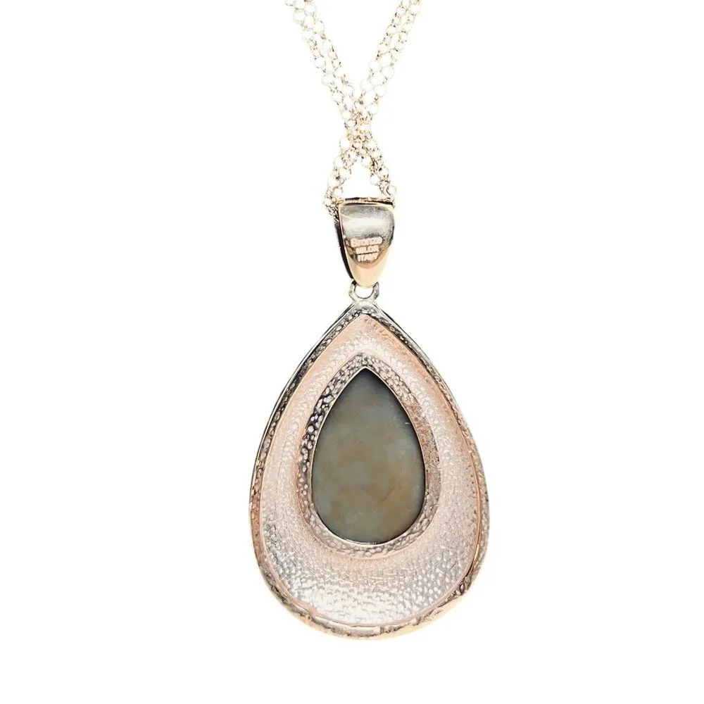 Bronzo Italia Rose Gold Tone Necklace With Druzy Quartz Teardrop Pendant (6291) - Picture 5 of 9